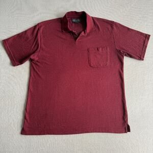 VAN HEUSEN Shirt Mens Medium M Maroon Red Striped Short Sleeve Pocket Polo Kni